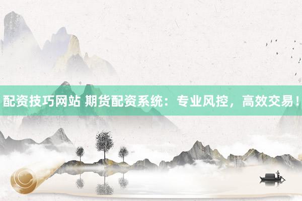 配资技巧网站 期货配资系统：专业风控，高效交易！