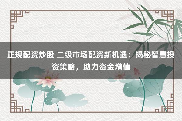 正规配资炒股 二级市场配资新机遇：揭秘智慧投资策略，助力资金增值