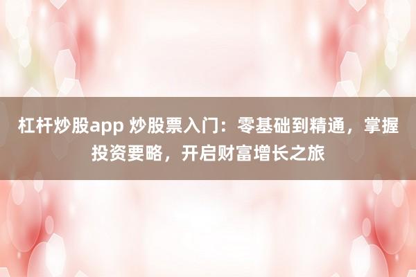 杠杆炒股app 炒股票入门：零基础到精通，掌握投资要略，开启财富增长之旅
