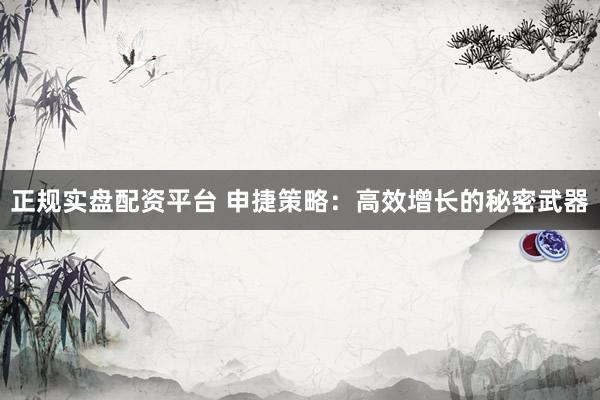 正规实盘配资平台 申捷策略：高效增长的秘密武器