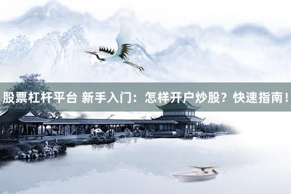 股票杠杆平台 新手入门：怎样开户炒股？快速指南！