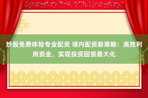 炒股免费体验专业配资 境内配资新策略：高效利用资金，实现投资回报最大化