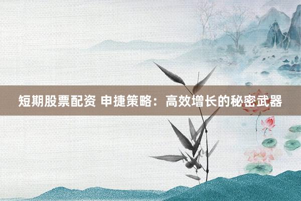 短期股票配资 申捷策略:高效增长的秘密武器