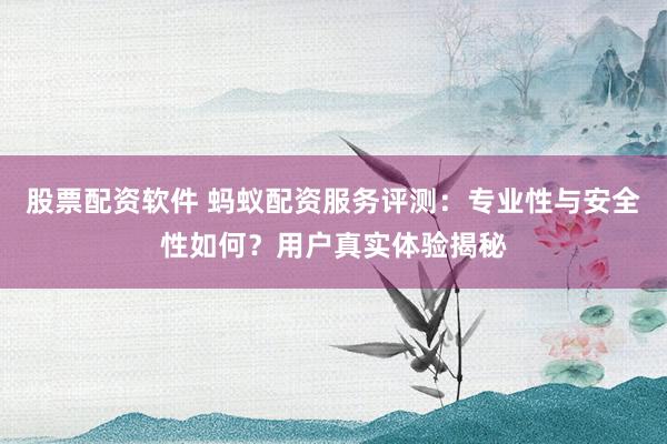 股票配资软件 蚂蚁配资服务评测:专业性与安全性如何?用户真实体验揭秘