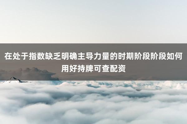 在处于指数缺乏明确主导力量的时期阶段阶段如何用好持牌可查配资