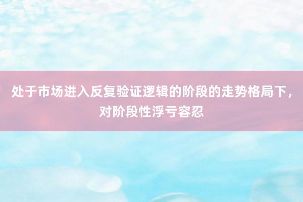 处于市场进入反复验证逻辑的阶段的走势格局下，对阶段性浮亏容忍