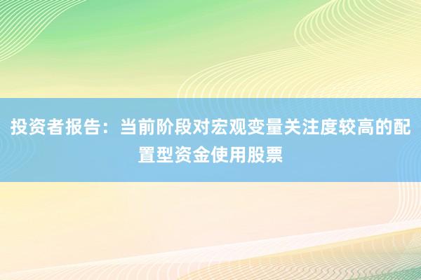 投资者报告：当前阶段对宏观变量关注度较高的配置型资金使用股票